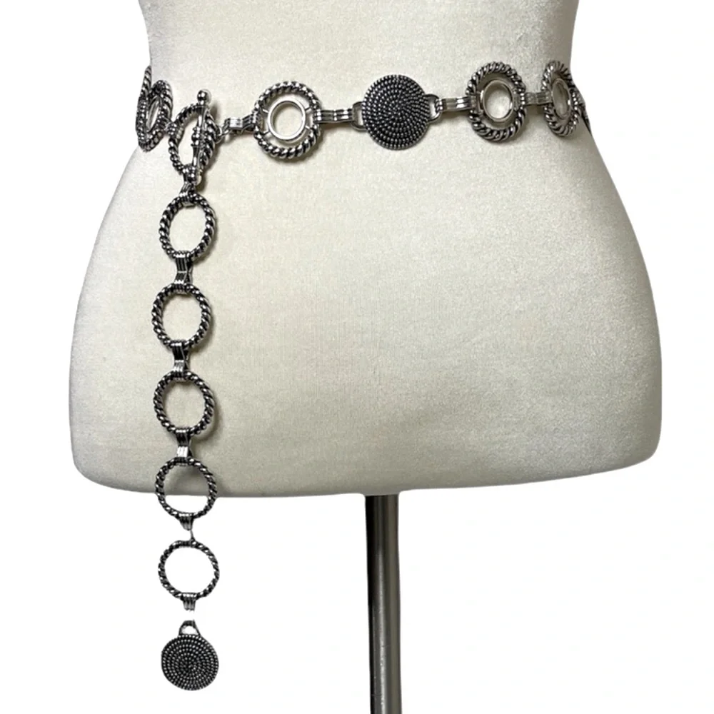 Vintage Silver Chain Link Belt Studded Ornate Filigree Boho Western Festival